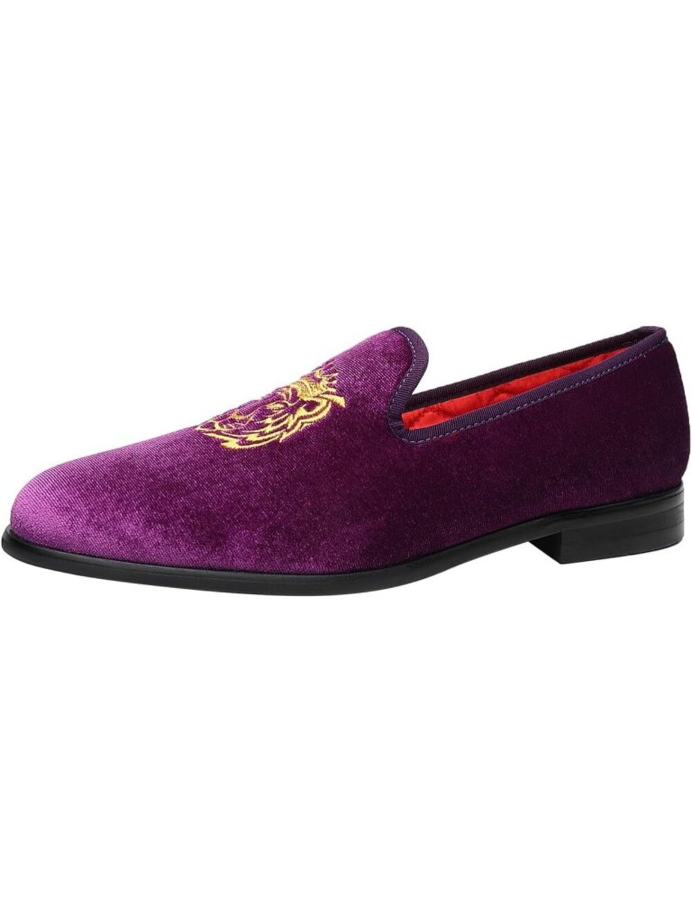 ELANROMAN Men's Purple Tiger Velvet Loafers Embroidery Slip on Penny Party Shoes